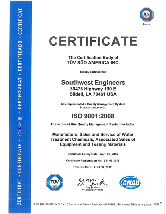 Southwest Engineers is ISO 9001:2000 Certified